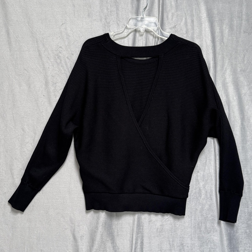 Express Sweater Womens Medium Black Long Sleeve Ribbed‎ Surplice Cutout Neck